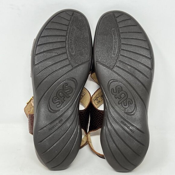 SAS Womens Brown Leather Strappy Sandal Weave Henna Brown Herringbone Size 8.5M - Picture 8 of 9